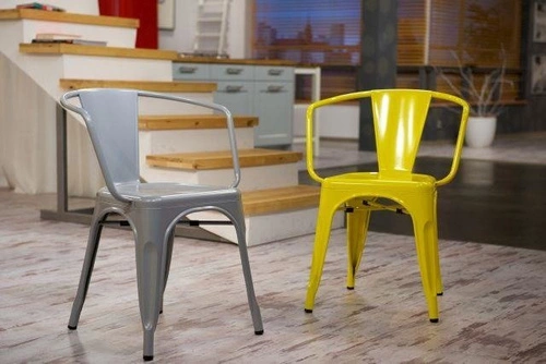 Kovová židle Paris Arms šedá do jídelny a kuchyně s područkami ve stylu Tolix