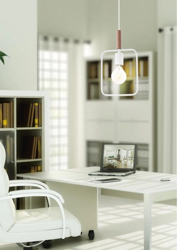 Moderní závěsné svítidlo Frame bílé s dřevem do obýváku, kuchyně nebo jídelny 110 cm