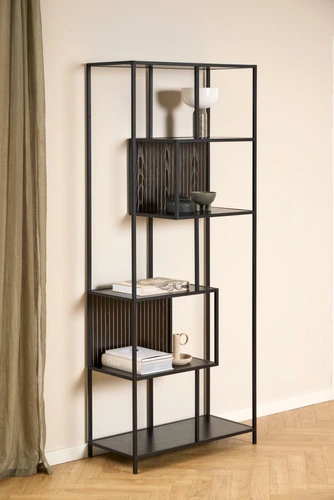 Kovová knihovna Seaford II černá loftová 77 cm Actona