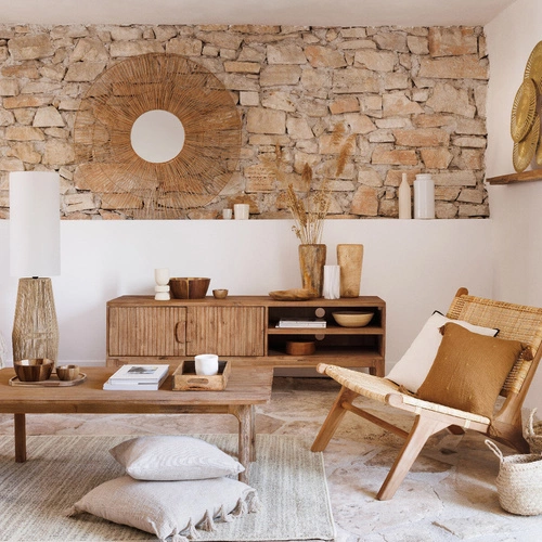 Dřevěný TV stolek Sabor 160 cm s policemi z akácie do obýváku Atmosphera