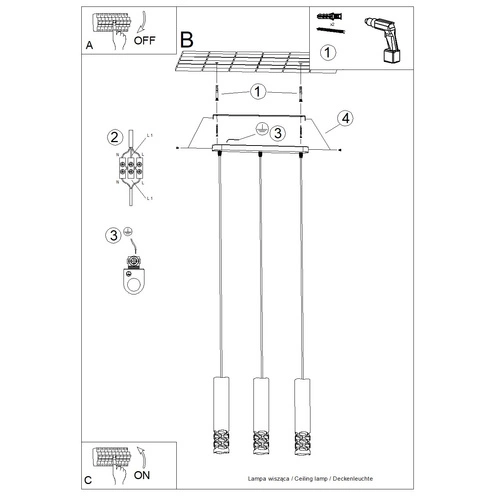 Moderní závěsné svítidlo LIRO 3L bílé kovové do obýváku a kuchyně SOLLUX LIGHTING