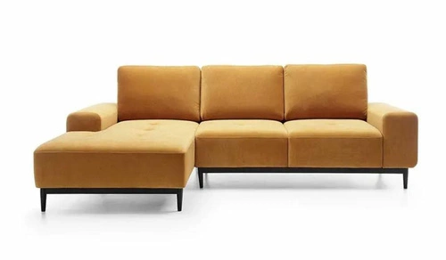 Rohová rozkládací pohovka Revon žlutá moderní sametová levá do obýváku 266 cm