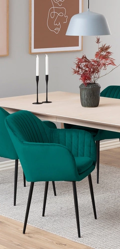 Jídelní čalouněná židle sametová Emilia Actona lahvově zelená s područkami glamour