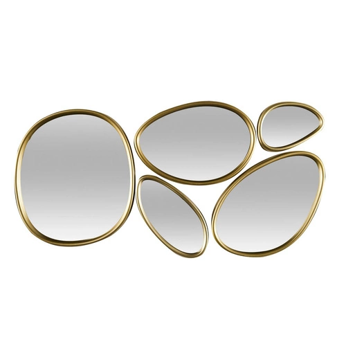 Sada 5 oválných dekorativních zrcadel Organic Shape ve zlatém rámu do obýváku Intesi