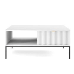 Konferenční stolek Delicious bílý glamour se zásuvkou a policí do obýváku, obdélníkový 104x68 cm