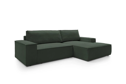 Rohová manšestrová pohovka s rozkladem Molde M pravá zelená s úložným prostorem do obýváku Intesi