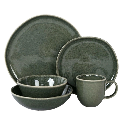 Hluboký talíř Black Forest 19 cm keramický šedo-zelený na polévku do jídelny Intesi
