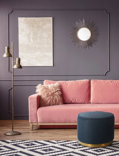 Velká kulatá taburetka Kung XL v glamour stylu, modrá, na zlatém podstavci, do obýváku, Intesi 60x47 cm