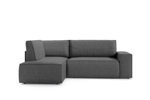 Rohová rozkládací pohovka Molde L levá, tmavě šedý manšestr, s úložným prostorem do obýváku