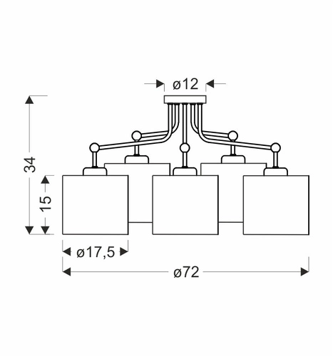 Závěsná lampa TOPI černá 5x40W E27 krémové stínidlo