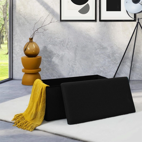 Skládací taburet s úložným prostorem Velse Atom černý obdélníkový moderní do předsíně Intesi