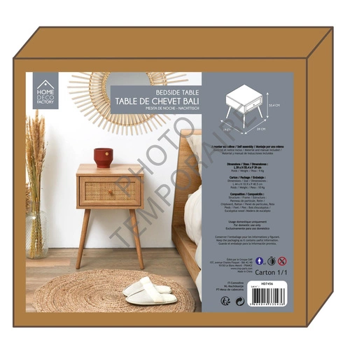 Noční stolek boho Intesi Bali s pleteným čelem a dřevěnými úchyty