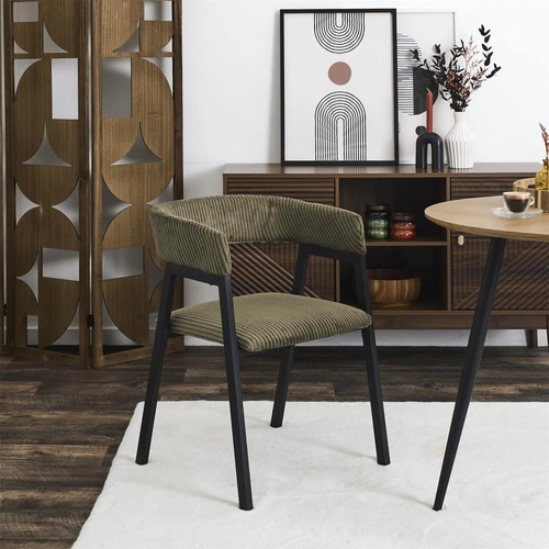 Čalouněná jídelní židle Scott Intesi z manšestru v olivově zelené s područkami