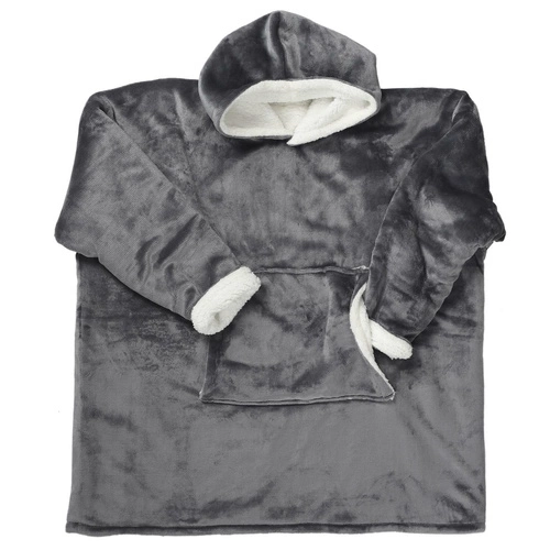 Intesi Snuddie teplá mikinová deka s kapucí šedá, měkká deka na gauč do obýváku