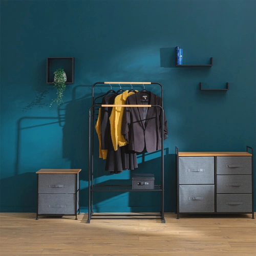 Artemis moderní stojanový věšák do předsíně dvojitý černý kov s policí 5five