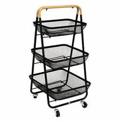 Mayaj kovový třípatrový pojízdný regál na kolečkách do kuchyně a koupelny černý 5five