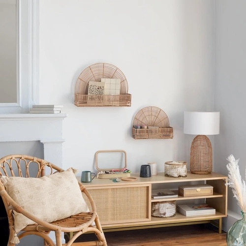 Sada 2 nástěnných polic Wonder Atmosphera ratanové boho do kuchyně a obývacího pokoje závěsné