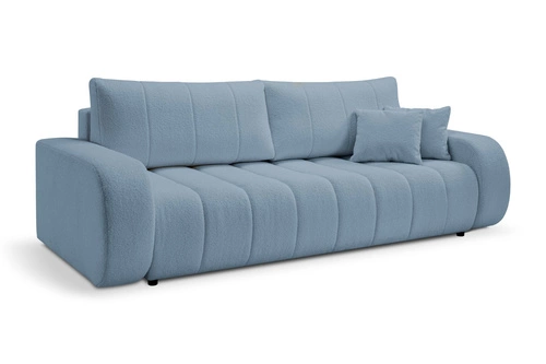 Modrá rozkládací pohovka Hobro pro 3 osoby se spací funkcí ve skandinávském stylu do obýváku