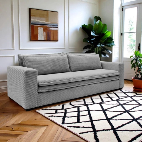 Rozkládací pohovka s funkcí spaní Ulnes světlá šedá manšestrová 3místná do obýváku