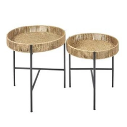 Sada 2 kulatých konferenčních stolků Pampa Intesi pletený loftový černý do obýváku