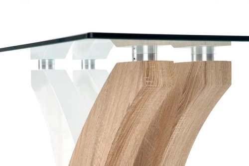 Jídelní stůl moderní Virem 160x90 cm skleněná deska dub sonoma bílá Intesi