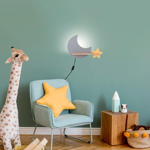 Nástěnná lampa Moon 5W LED 4000K iq kids s drátem šedá+zlatá