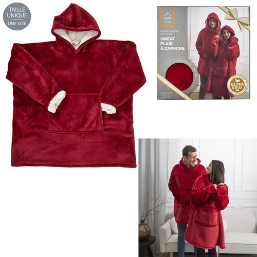 Intesi Snuddie deka s rukávy teplá červená do obýváku útulná na zimu