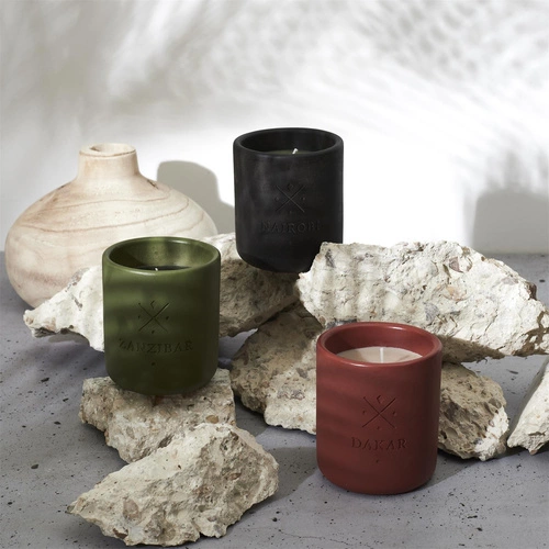 Vonná svíčka Earth Nairobi šedá cementová moderní dekorativní Intesi 10 cm