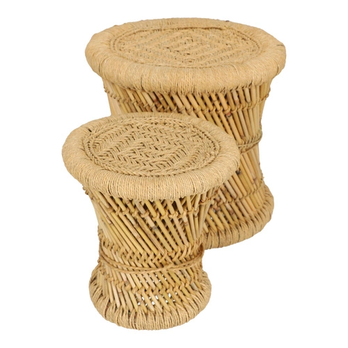 Sada 2 kulatých konferenčních stolků boho Corde z bambusu a konopí do obýváku Atmosphera