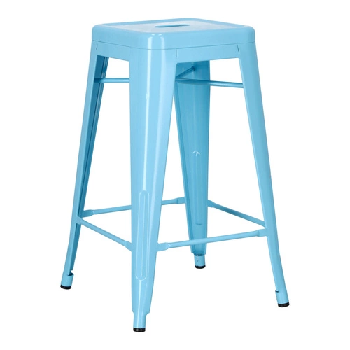 Barová stolička Paris 66 cm modrá kovová industriální bez opěrky k kuchyňskému ostrůvku D2.DESIGN