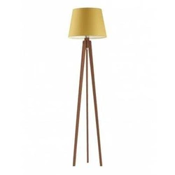 Stojací lampa do obýváku Curacao Lysne moderní dřevěná žlutá s textilním stínidlem 158 cm