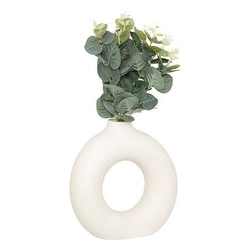 Bílá dekorativní váza Suza kruh s umělým eukalyptem do obýváku moderní 37 cm