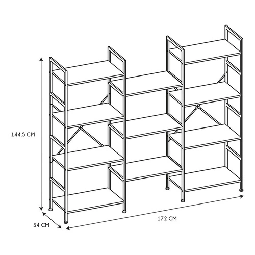 Loftová kovová knihovna Bistrot černá s 11 policemi do obýváku a kanceláře 172 cm