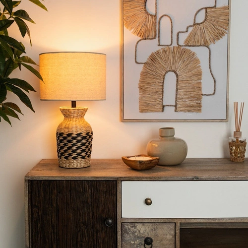 Noční lampička boho Jacinthe Atmosphera s přírodním stínidlem do ložnice a obývacího pokoje