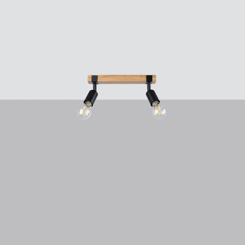 Stropní svítidlo ZUCA 2 černé s dřevem moderní do obýváku nastavitelné SOLLUX LIGHTING