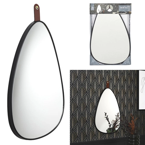 Nerovné zrcadlo Chigago černé s držákem na zeď do předsíně nebo ložnice