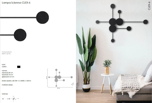 Nástěnné svítidlo CLEX - 6 LED černá 89 cm