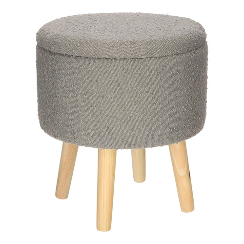 Taburet Neely Intesi se skrytým úložným prostorem šedý bouclé dřevěný ke kosmetickému stolku ve skandinávském stylu