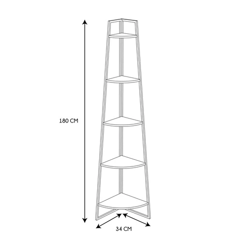 Rohová knihovna do obýváku Corner 180 cm bílá loftová s 5 policemi Intesi