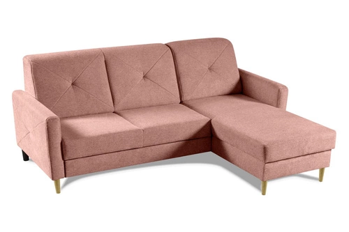 Rohová rozkládací sedačka Scandi růžová moderní do obýváku s úložným prostorem levá