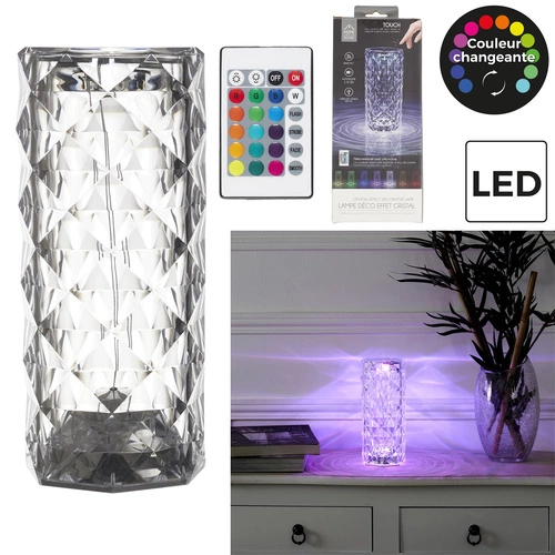 LED noční lampička Crystal Intesi glamour s dálkovým ovládáním 12 barev do ložnice a obýváku 21,5 cm
