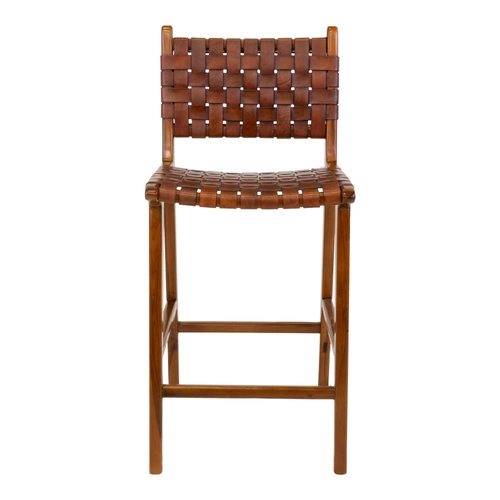 Barová židle Perugia loftová s opěrkou kožená hnědá na dřevěných nohách do kuchyně Intesi