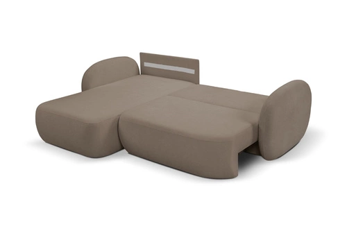 Rohová rozkládací sedačka do obýváku Salby levá hnědá moderní s úložným prostorem Intesi