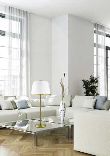 Noční lampička do ložnice Ibis, klasická se stínidlem, zlatá patina, se stmívačem 58 cm