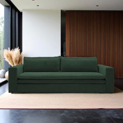 Rozkládací pohovka s úložným prostorem Ulnes zelený manšestr 3místná do obýváku na spaní