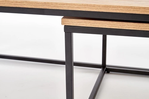 Sada 2v1 loftových konferenčních stolků Moxford dub zlatý a černý do obýváku