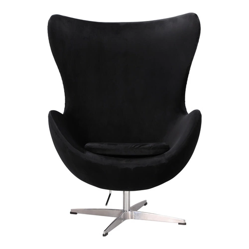 Otočná designová křesla Egg černý samet moderní glamour se stříbrnou podstavou do obýváku