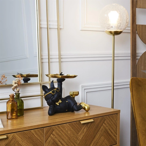 Dekorativní soška buldočka s tácem Intesi černá glamour do obýváku nebo jako dárek