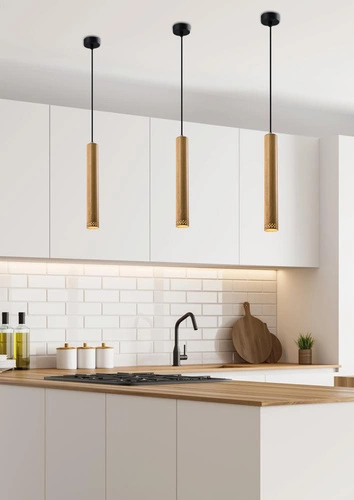 Závěsné dřevěné svítidlo Tubo přírodní, nastavitelné do obýváku a jídelny 40 cm