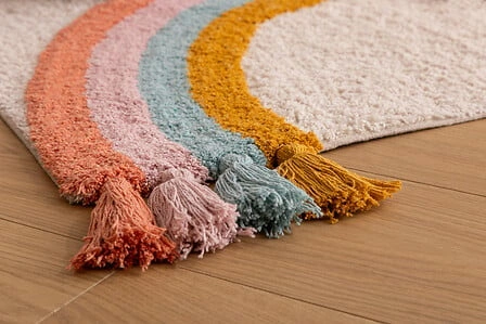 Béžový bavlněný boho koberec Rainbow 100x150 do dětského pokoje